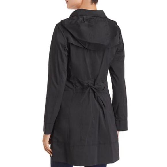 Cole Haan Signature Hooded Rain Jacket Long Vented Women’s Size S Small Black - Picture 3 of 8